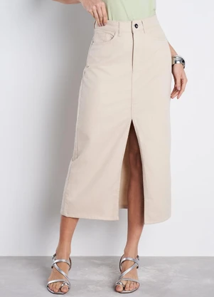 Meu Jeans - Saia Jeans Midi Feminina Bege - MEU JEANS