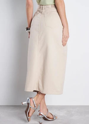Meu Jeans - Saia Jeans Midi Feminina Bege - MEU JEANS