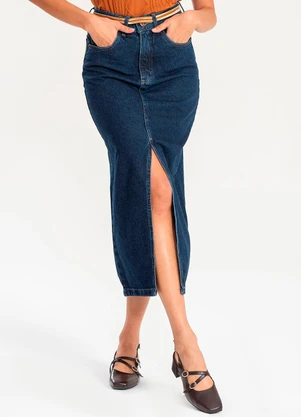 Meu Jeans - Saia Jeans Midi Noah Jeans Escuro Azul - MEU JEANS