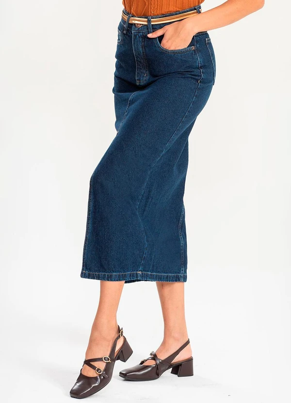 Meu Jeans - Saia Jeans Midi Noah Jeans Escuro Azul 4