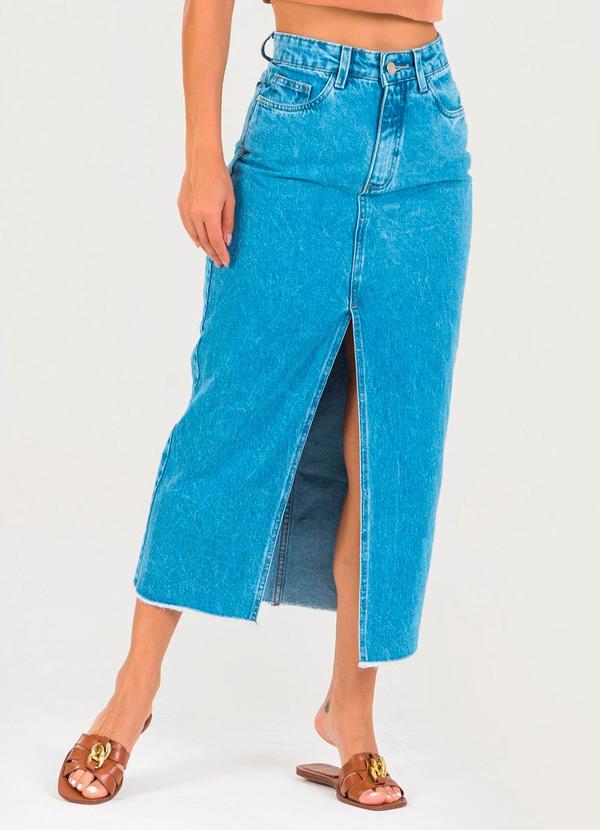 Meu Jeans - Saia Jeans Midi Pimma Jeans Claro Azul