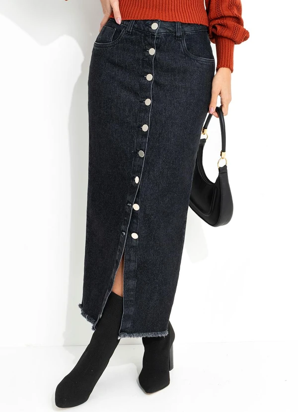Quintess Saia Jeans Preto em Jeans