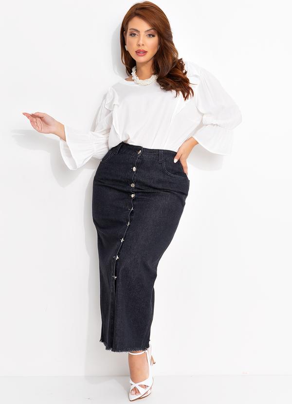 Quintess - Saia Jeans Preto em Jeans 10