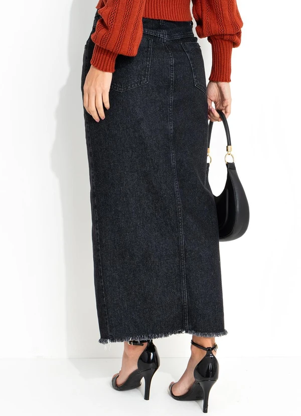 Saia Jeans Preto em Jeans Quintess