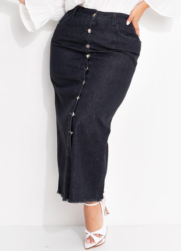 Quintess - Saia Jeans Preto em Jeans 8