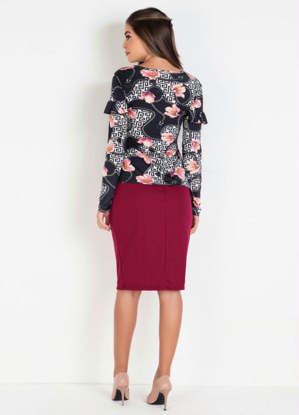 Rosalie - Saia Lápis Bordô Moda Evangélica 4