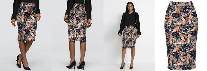 Saia Lpis com Fenda Floral Laranja