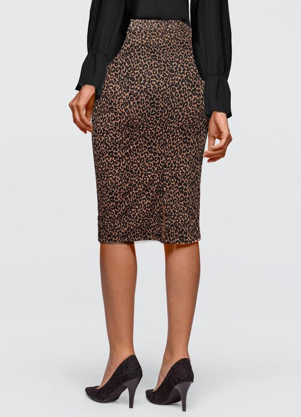 bonprix - Saia Lápis com Fenda Onça Marrom 2