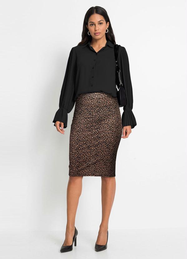 bonprix - Saia Lápis com Fenda Onça Marrom 3