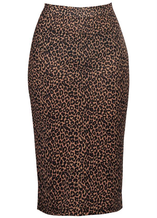 bonprix - Saia Lápis com Fenda Onça Marrom 7