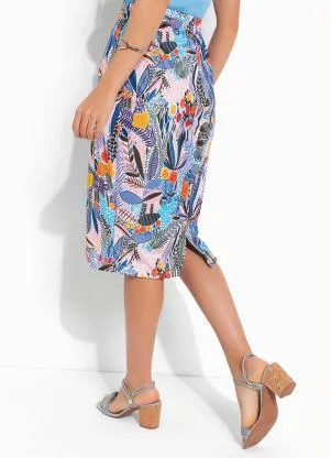 Rosalie - Saia Lápis Floral Azul Fenda - ROSALIE