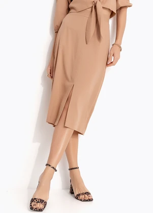 Quintess - Saia Lápis Marrom Claro em Linho - QUINTESS