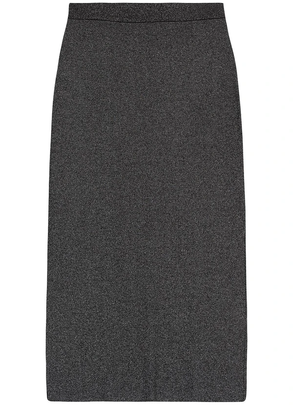 Enfim - Saia Lápis Midi em Tricô Metalizado Preto 3