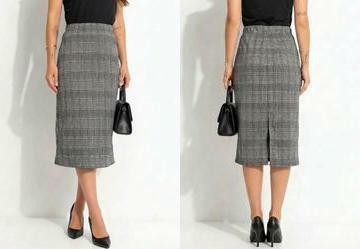 Saia L�pis Midi Xadrez em Malha Jacquard com El�stico no C�s