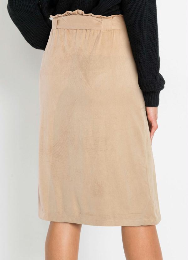 Outlet - Saia Lápis Suede com Cinto Bege 2