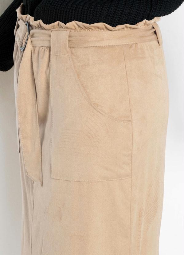 Outlet - Saia Lápis Suede com Cinto Bege 3