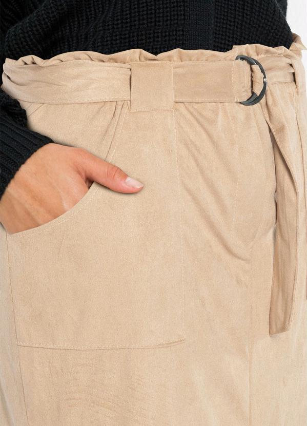 Outlet - Saia Lápis Suede com Cinto Bege 4