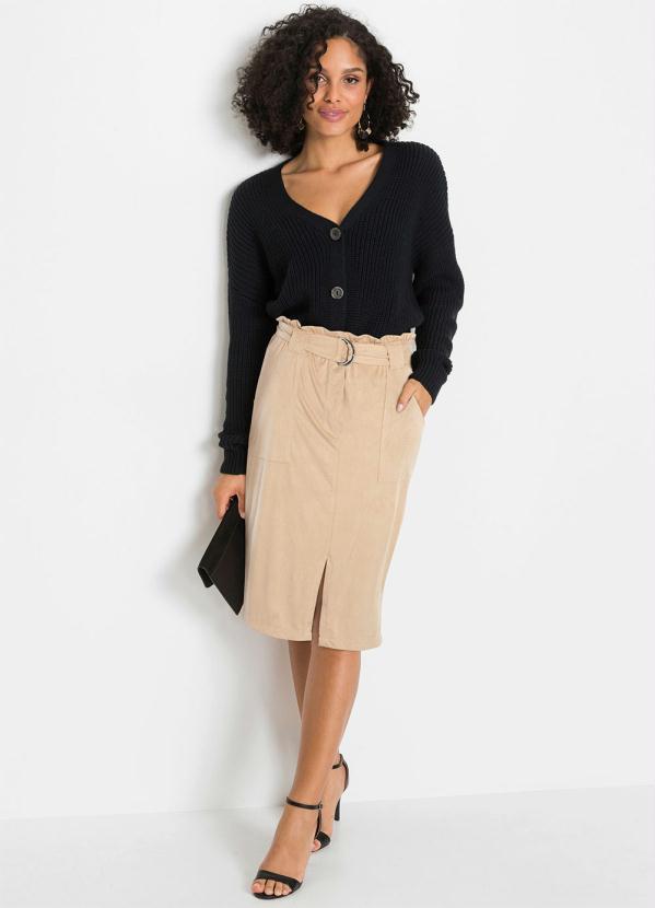 Outlet - Saia Lápis Suede com Cinto Bege 5