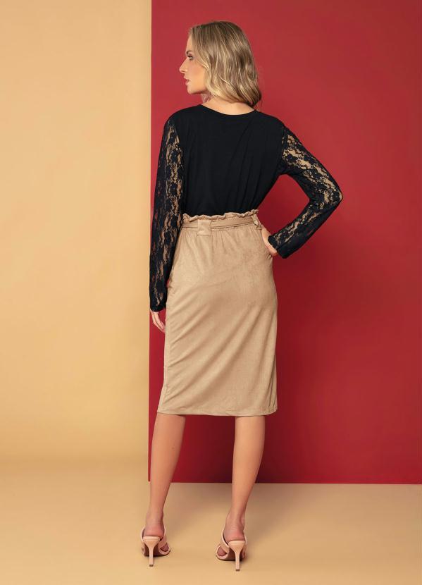 Outlet - Saia Lápis Suede com Cinto Bege 7
