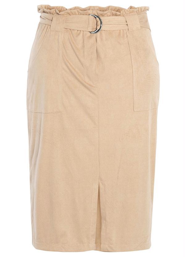 Outlet - Saia Lápis Suede com Cinto Bege 8