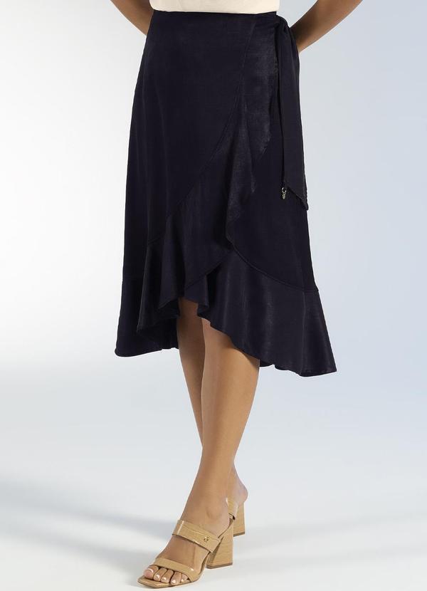 Gris - Saia Leve com Detalhe Transpassado Preto