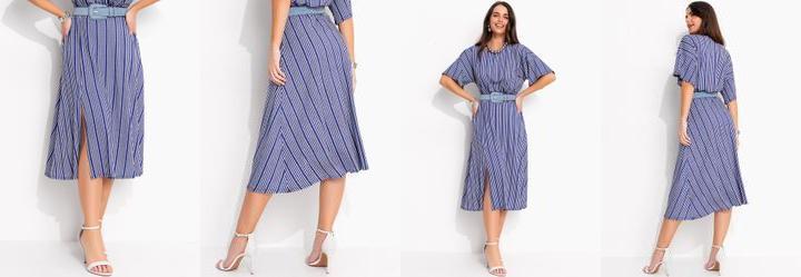 Saia Listrado Azul em Malha de Viscose