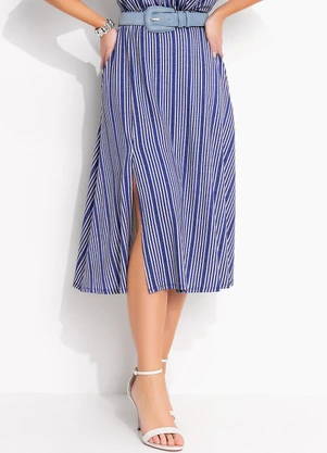 Quintess Saia Listrado Azul em Malha de Viscose