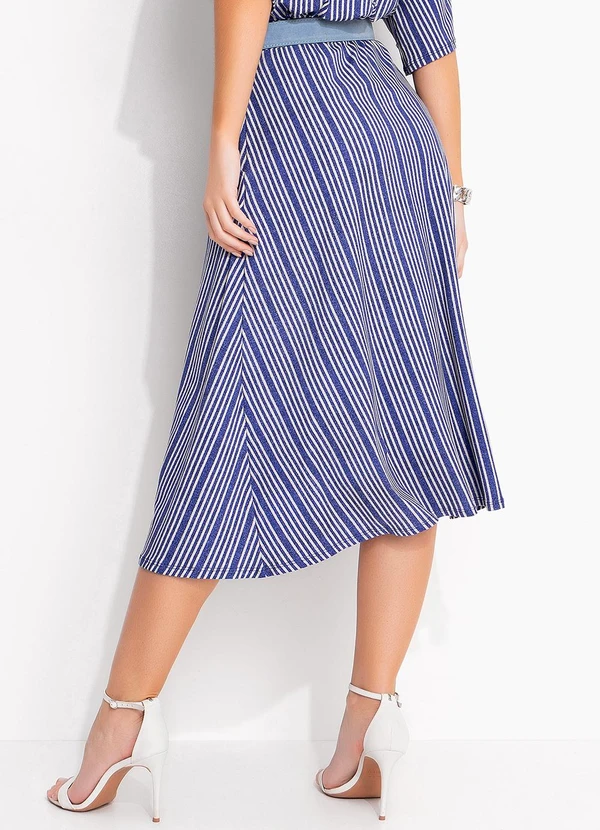 Quintess - Saia Listrado Azul em Malha de Viscose 4