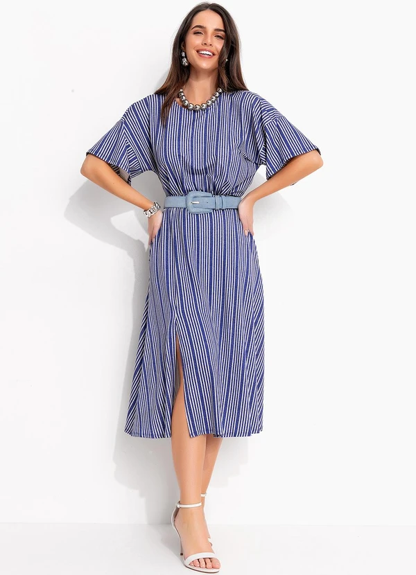 Quintess - Saia Listrado Azul em Malha de Viscose 3