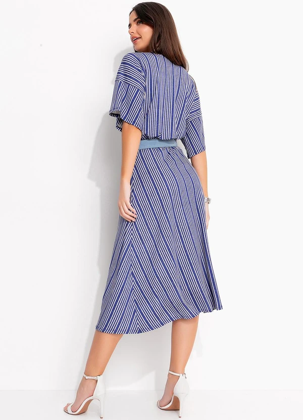 Quintess - Saia Listrado Azul em Malha de Viscose 2