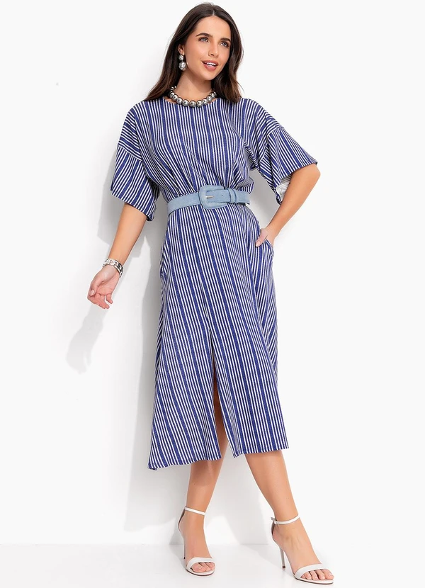 Quintess - Saia Listrado Azul em Malha de Viscose 6