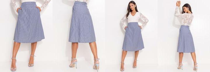 Saia Listrado Azul em Tricoline