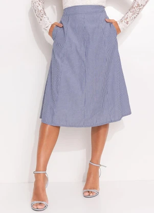 Quintess - Saia Listrado Azul em Tricoline - QUINTESS