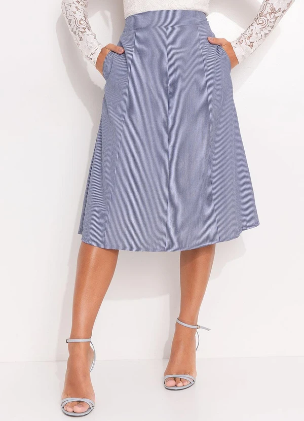 Quintess - Saia Listrado Azul em Tricoline