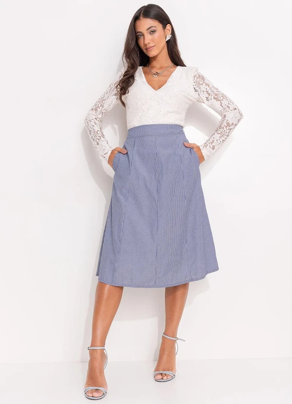 Quintess - Saia Listrado Azul em Tricoline 3