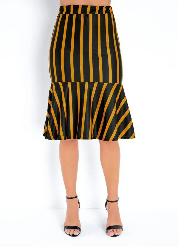 Queima Estoque - Saia Listras Caramelo com Babado