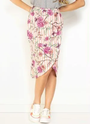 Moda Pop - Saia Listras Floral com Sobreposição - MODA POP