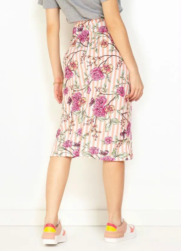 Moda Pop - Saia Listras Floral com Sobreposição 2