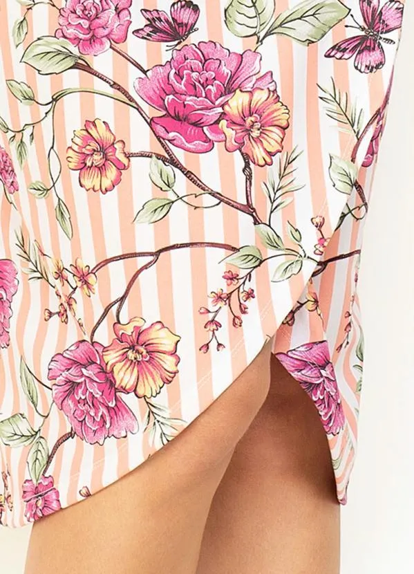 Moda Pop - Saia Listras Floral com Sobreposição 3