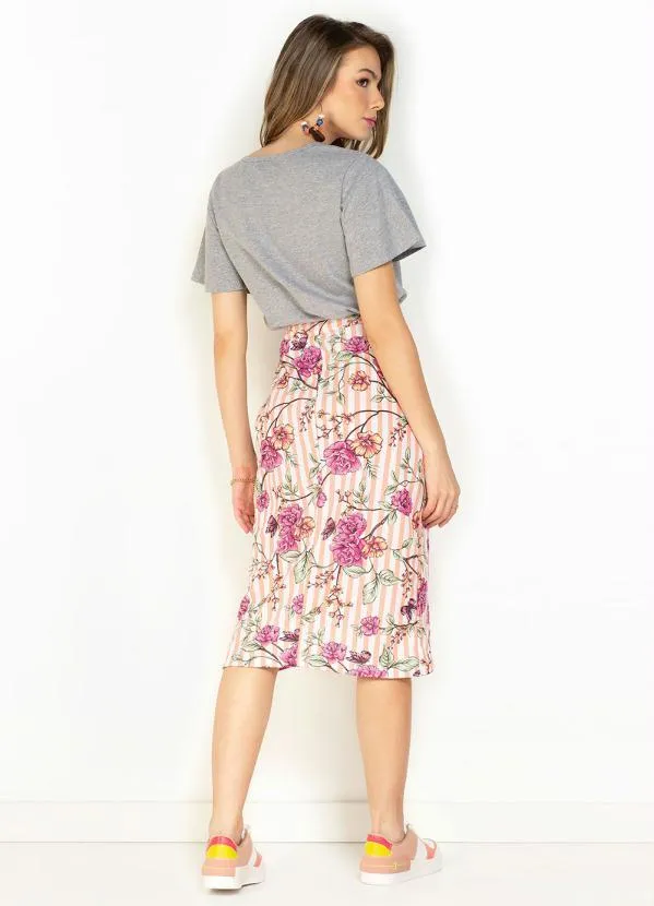 Moda Pop - Saia Listras Floral com Sobreposição 5