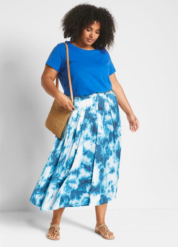Outlet - Saia Longuete Cintura Alta Tie Dye Azul 3