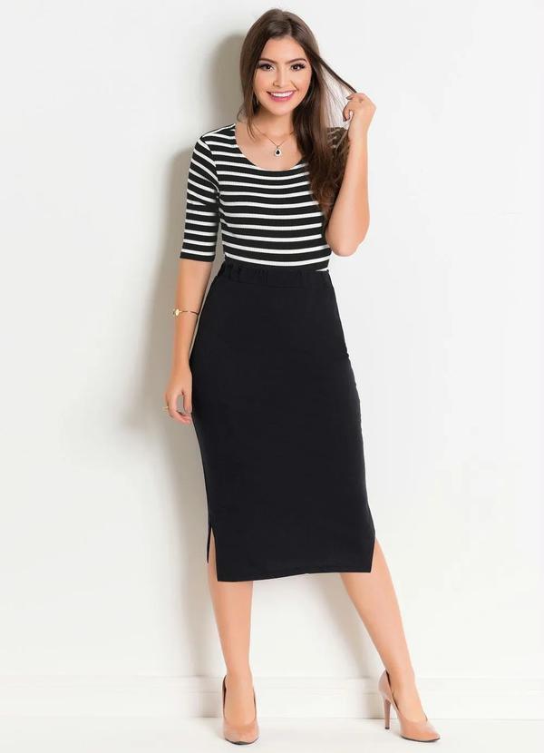 Rosalie - Saia Longuete com Fenda Preta Moda Evangélica 3