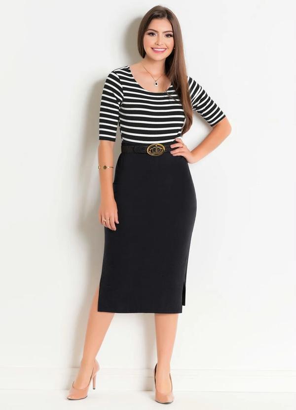 Rosalie - Saia Longuete com Fenda Preta Moda Evangélica 4