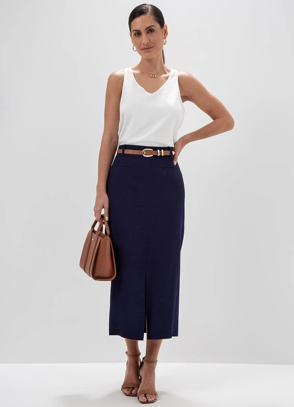 Principessa - Saia Longuete de Alfaiataria Azul Marinho Indy 3