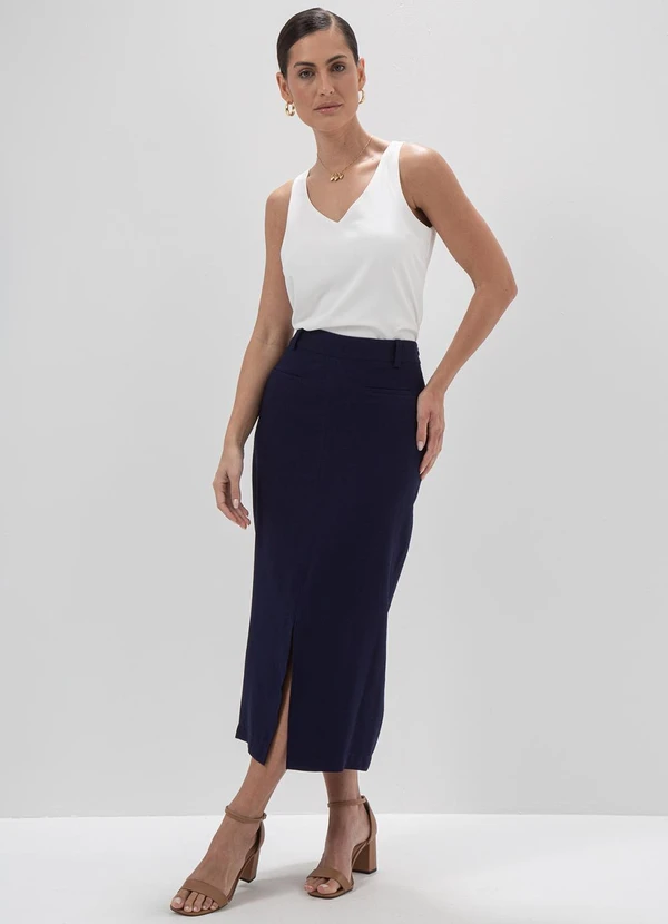 Principessa - Saia Longuete de Alfaiataria Azul Marinho Indy 5