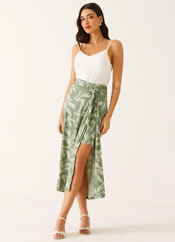 Principessa - Saia Longuete em Malha Estampada Verde Oliva Raquely 3