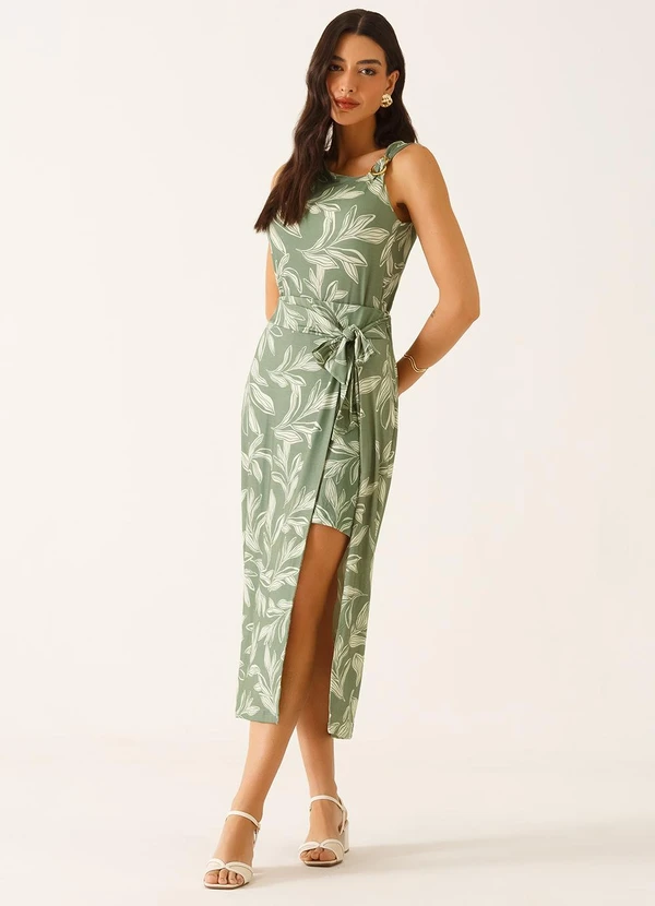 Principessa - Saia Longuete em Malha Estampada Verde Oliva Raquely 4