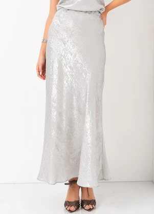 Mob - Saia Longuete Evasê Cós Elástico Prata - MOB