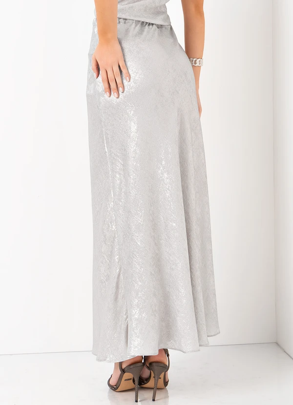 Mob - Saia Longuete Evasê Cós Elástico Prata 2