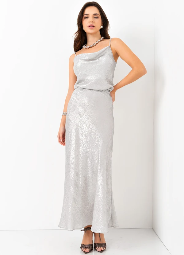 Mob - Saia Longuete Evasê Cós Elástico Prata 3